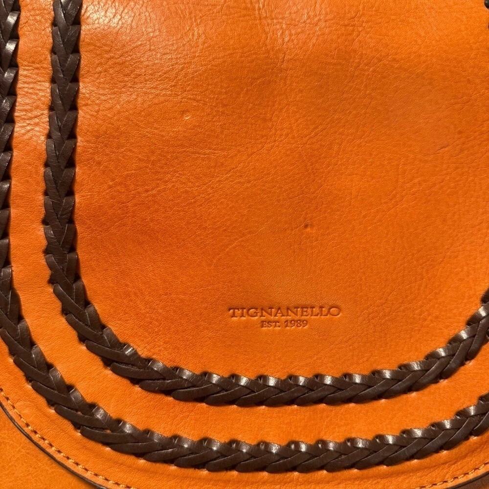 Tignanello Orange Leather Flap Front Saddle Bag Crossbody Accordion Style‎ Purse - Picture 3 of 12